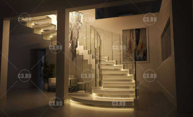 Роскошная лестница с подступенной подсветкой