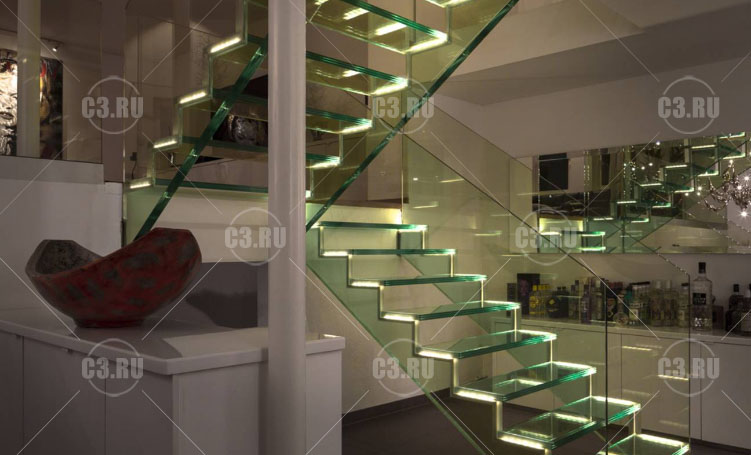 Стеклянная лестница без видимых креплений