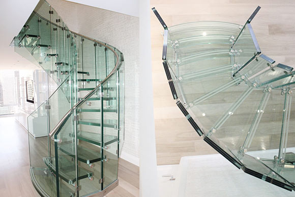 Прозрачные стеклянные ступени лестниц