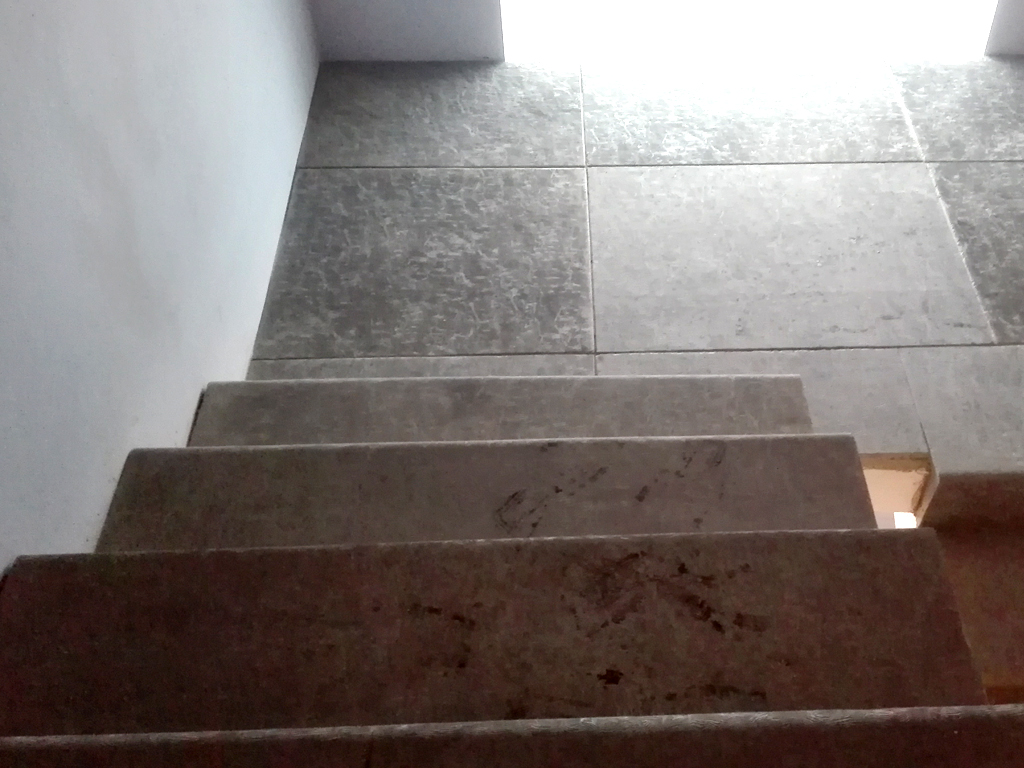 Облицовка ступеней бетонной лестницы торгового дома "Фримен" накладками и облицовочными плитами