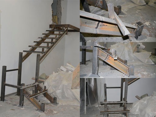 Лестница на второй этаж на металлическом каркасе