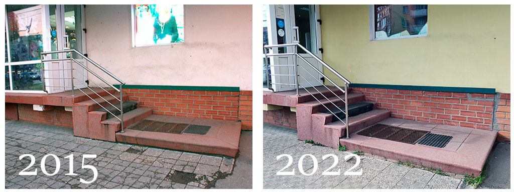 Лестница на крыльцо после облицовки по технологии C3 в 2015 и 2022 году